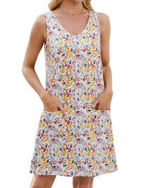 Printed V-Neck Sleeveless Mini Dress with Pockets