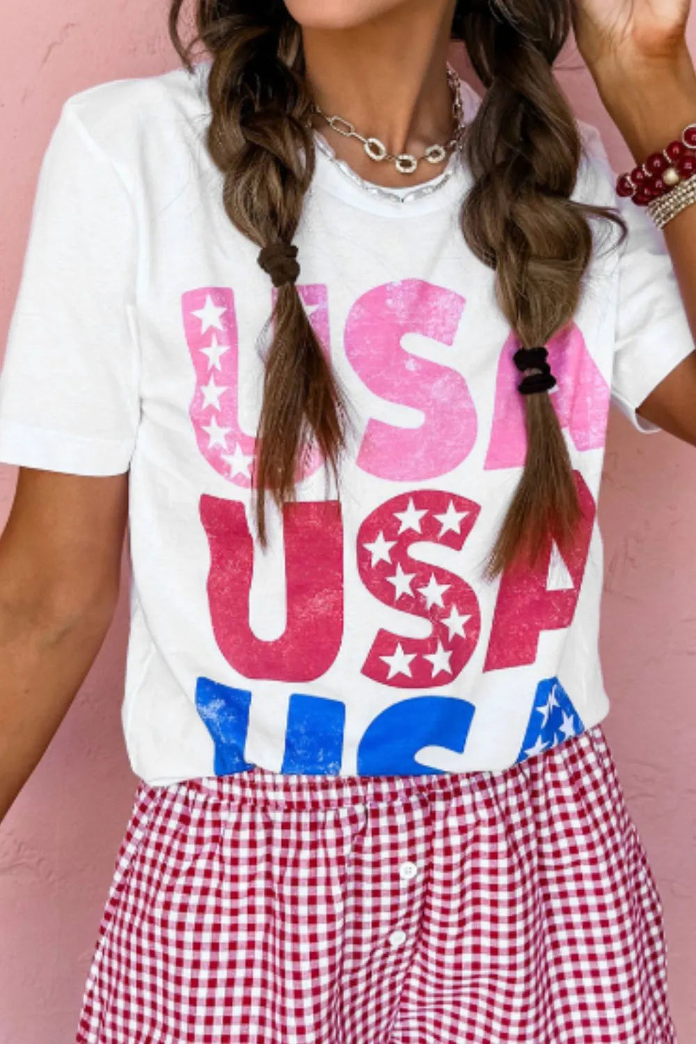 Letter Graphic Round Neck Short Sleeve T-Shirt