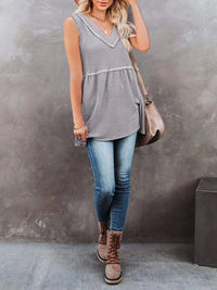 V-Neck Contrast Trim Waffle Knit Tank Top