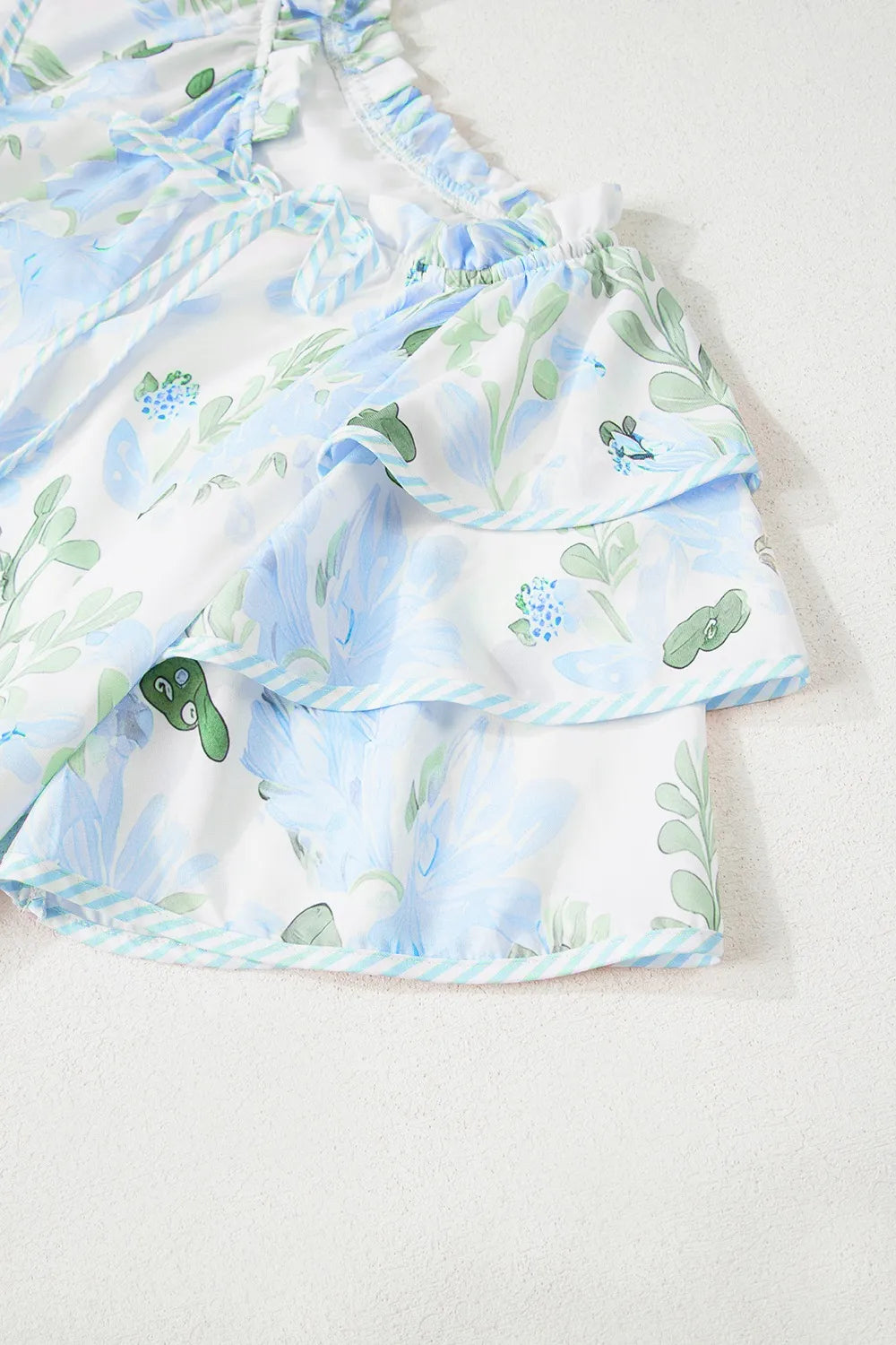 Floral Contrast Edge Layered Short Sleeve Mini Dress