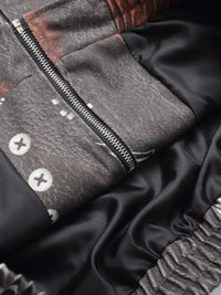 Men's Gothic Cross Print Distressed Denim Jacket