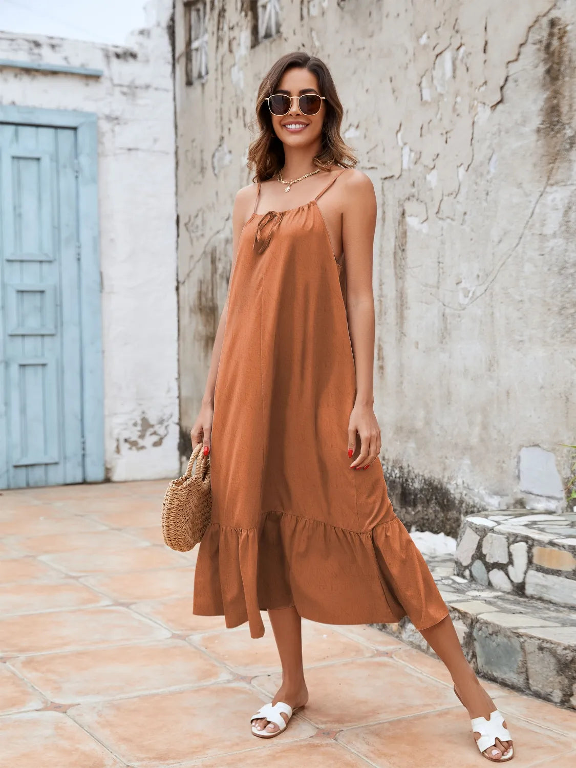 Ruffled Hem Midi Cami Dress
