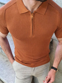Men's Collared Neck Quarter Zip Knit Polo