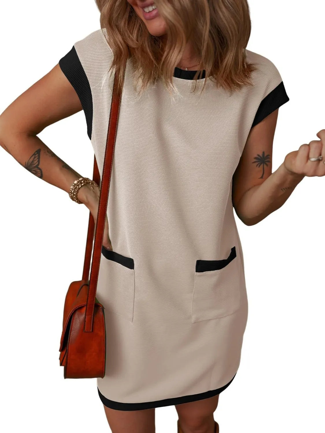 Round Neck Cap Sleeve Mini Dress