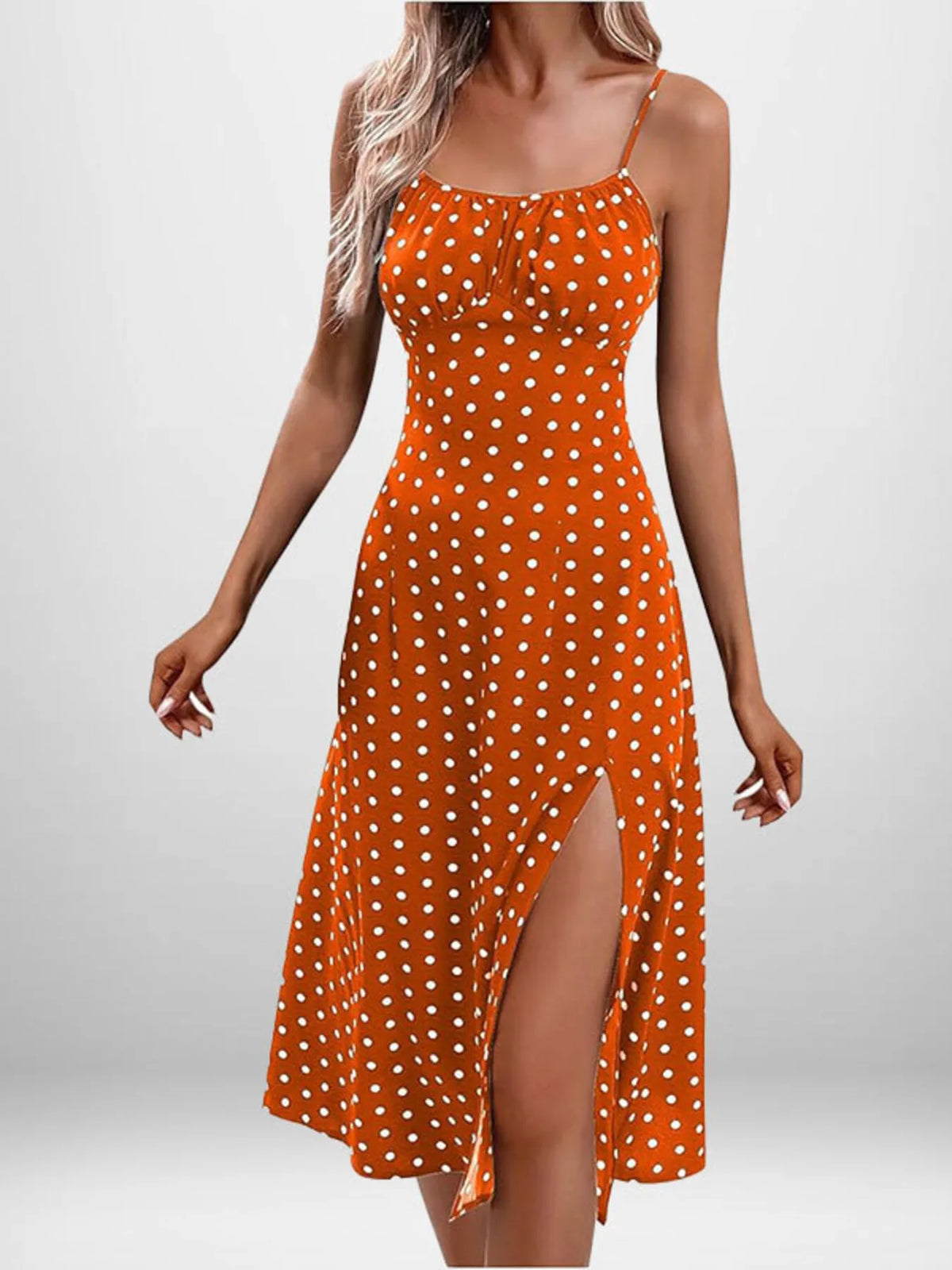 Full Size Slit Printed Cami Midi Dress Plus Size