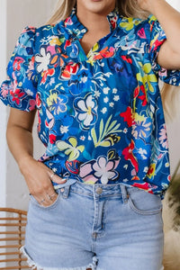 Floral Print Ruffle Sleeve Loose Blouse