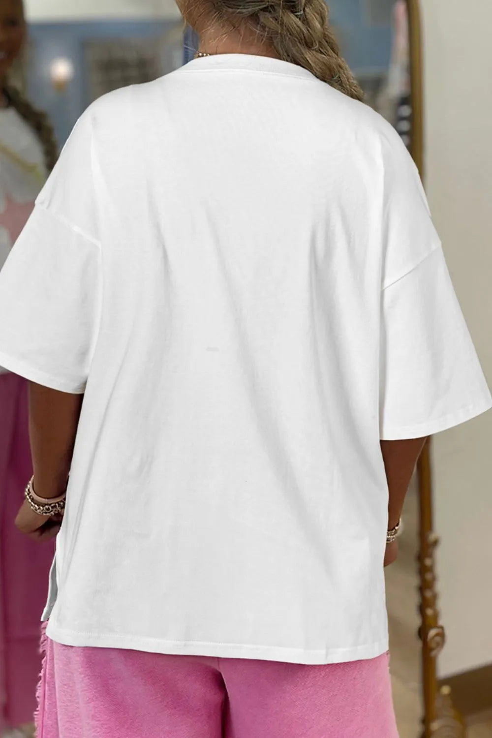 Star Layered Patched Graphic Drop Shoulder Half Sleeve Loose Tee