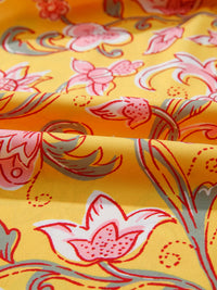 Floral Notched Neck Ruffled Sleeve Casual Blouse