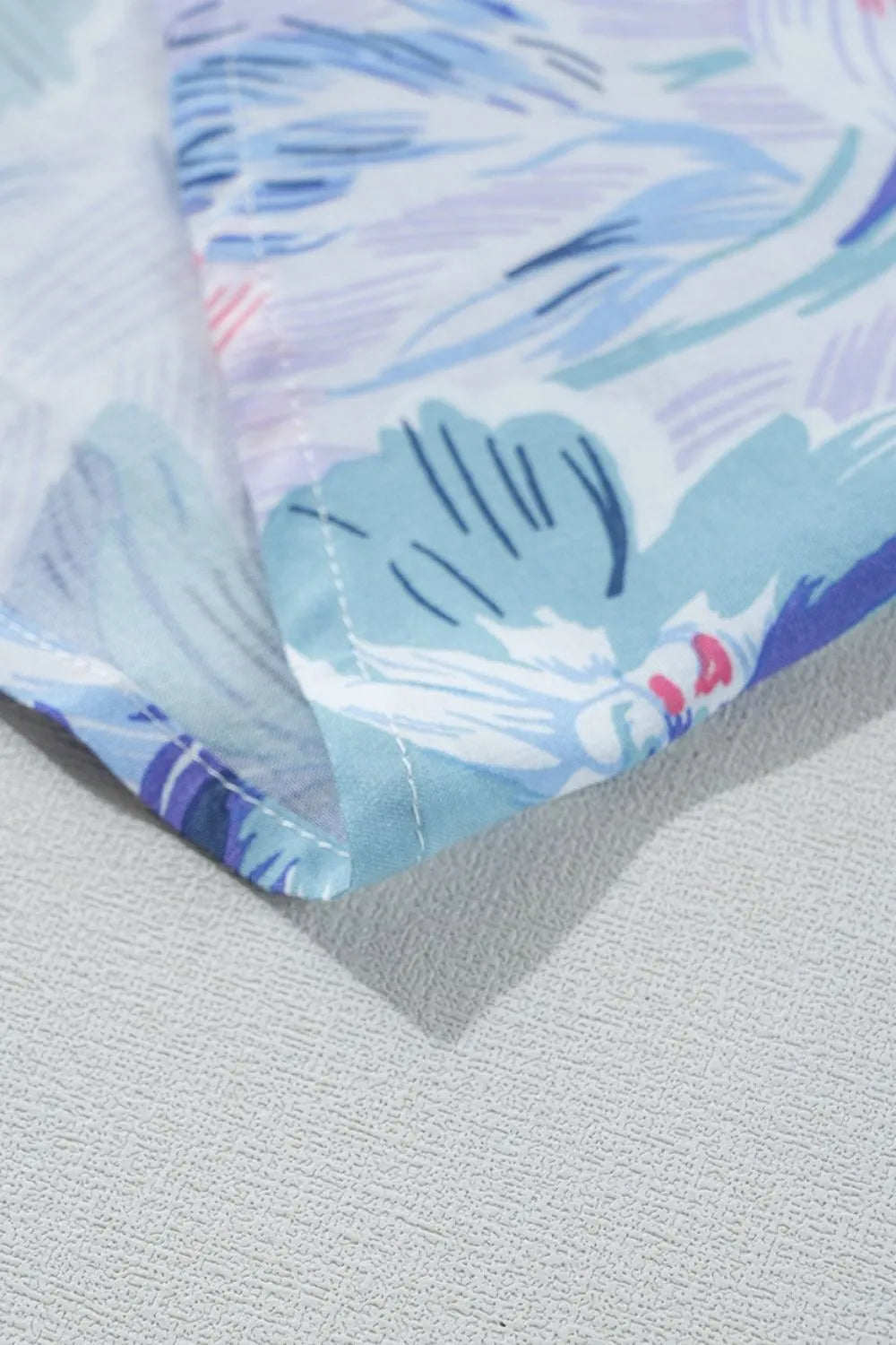 Floral Spaghetti Strap Surplice Neck Shirred Waist Mini Dress