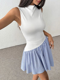 Striped Mock Neck Sleeveless Mini Tank Dress