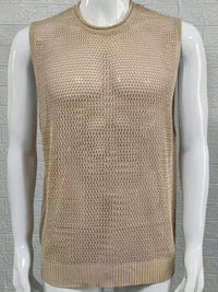 Men's Openwork Round Neck Sleeveless Knit Top