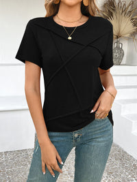Cross Line Detail Round Neck T-Shirt