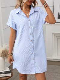 Striped Button Down Short Sleeve Mini Dress