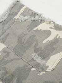 Men's Camouflage Denim Shorts with Raw Hem