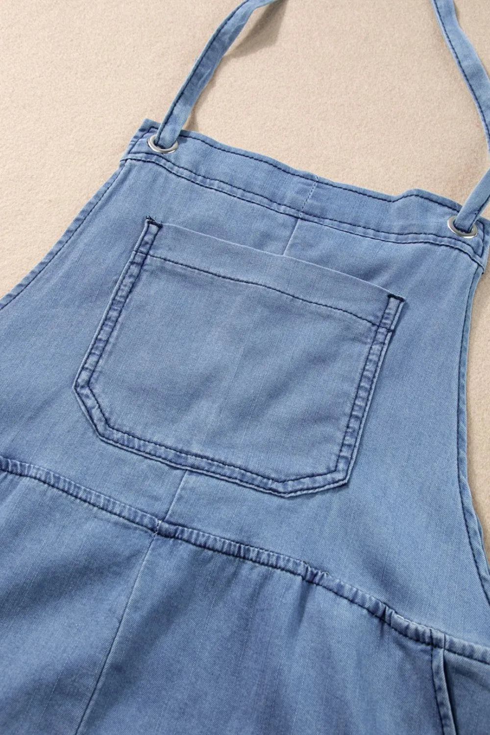 Square Neck Denim Overalls with Pockets