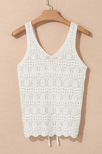 Hollowed Knit V Neck Drawstring Sweater Vest
