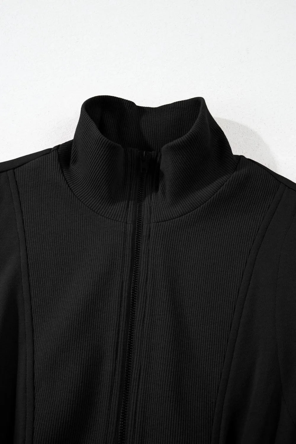 French Terry Zipped Collar Sleeveless Drawstring Waist Mini Dress