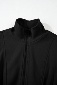 French Terry Zipped Collar Sleeveless Drawstring Waist Mini Dress