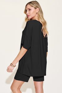 Bamboo Full Size V-Neck Drop Shoulder T-Shirt and Shorts Set