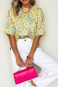 Floral Print Round Neck Oversized T-Shirt