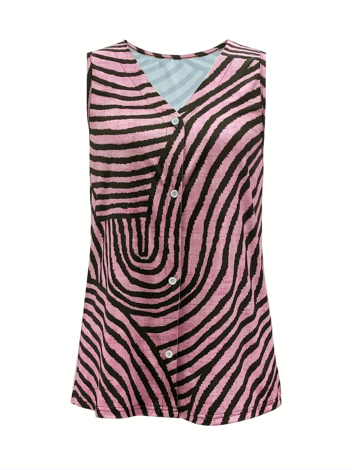 Sleeveless Zebra Print Button-Up Tank Top