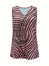 Sleeveless Zebra Print Button-Up Tank Top