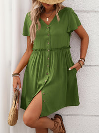 Button Front Flutter Sleeve Dress