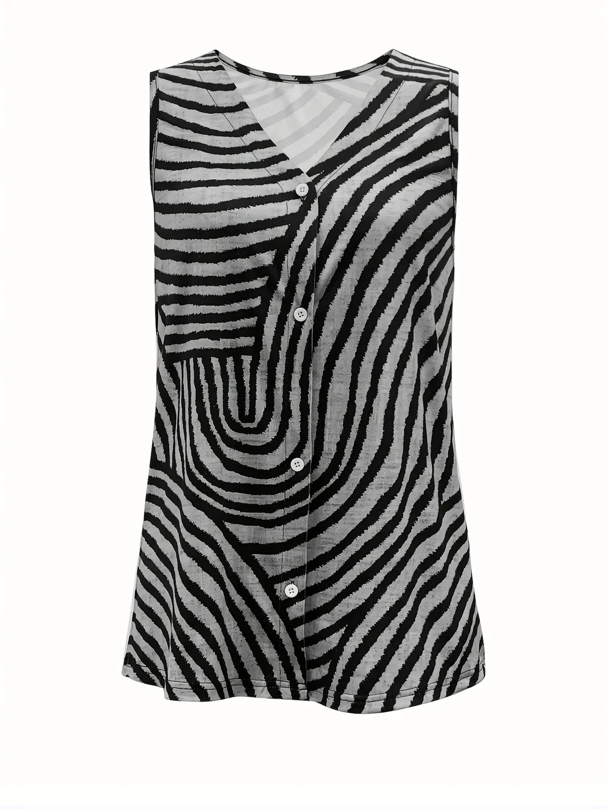 Sleeveless Zebra Print Button-Up Tank Top