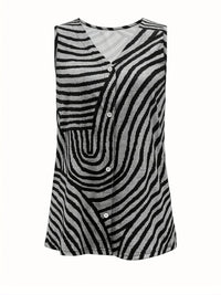 Sleeveless Zebra Print Button-Up Tank Top
