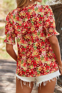 Floral Print Puff Sleeve Surplice Blouse