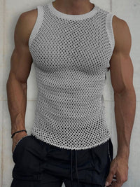 Men's Round Neck Hollow Out Sleeveless Knit Top