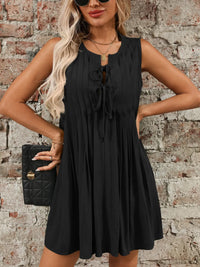 Tied Front Pleated Sleeveless Mini Dress