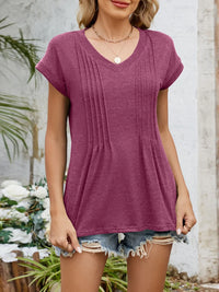 Casual V-Neck Pleated Front T-Shirt