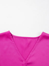 Silky V Neck Dolman Sleeve Blouse