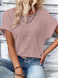 Crochet Lace Short Sleeve Casual T-Shirt
