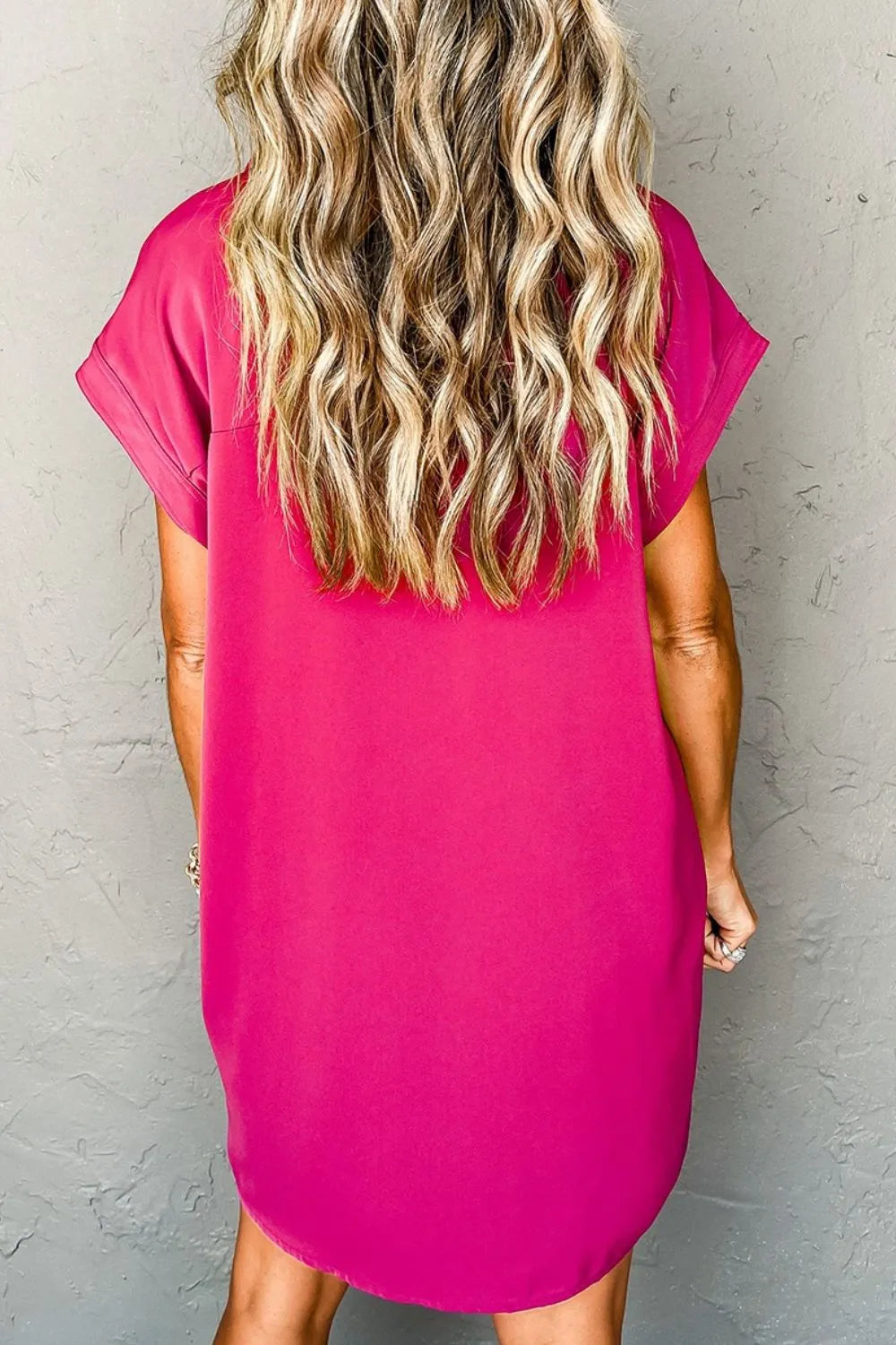 Buttoned Collared Neck Mini Shirt Dress