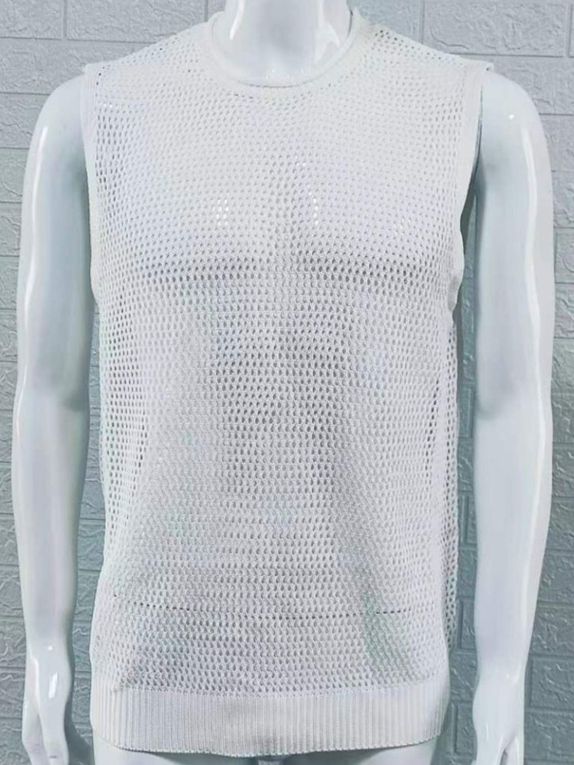 Men's Openwork Round Neck Sleeveless Knit Top