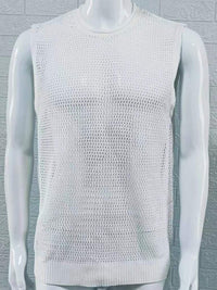 Men's Openwork Round Neck Sleeveless Knit Top