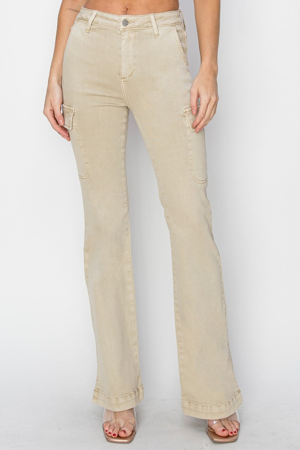 Full Size High Rise Side Slit Cargo Bootcut Jeans