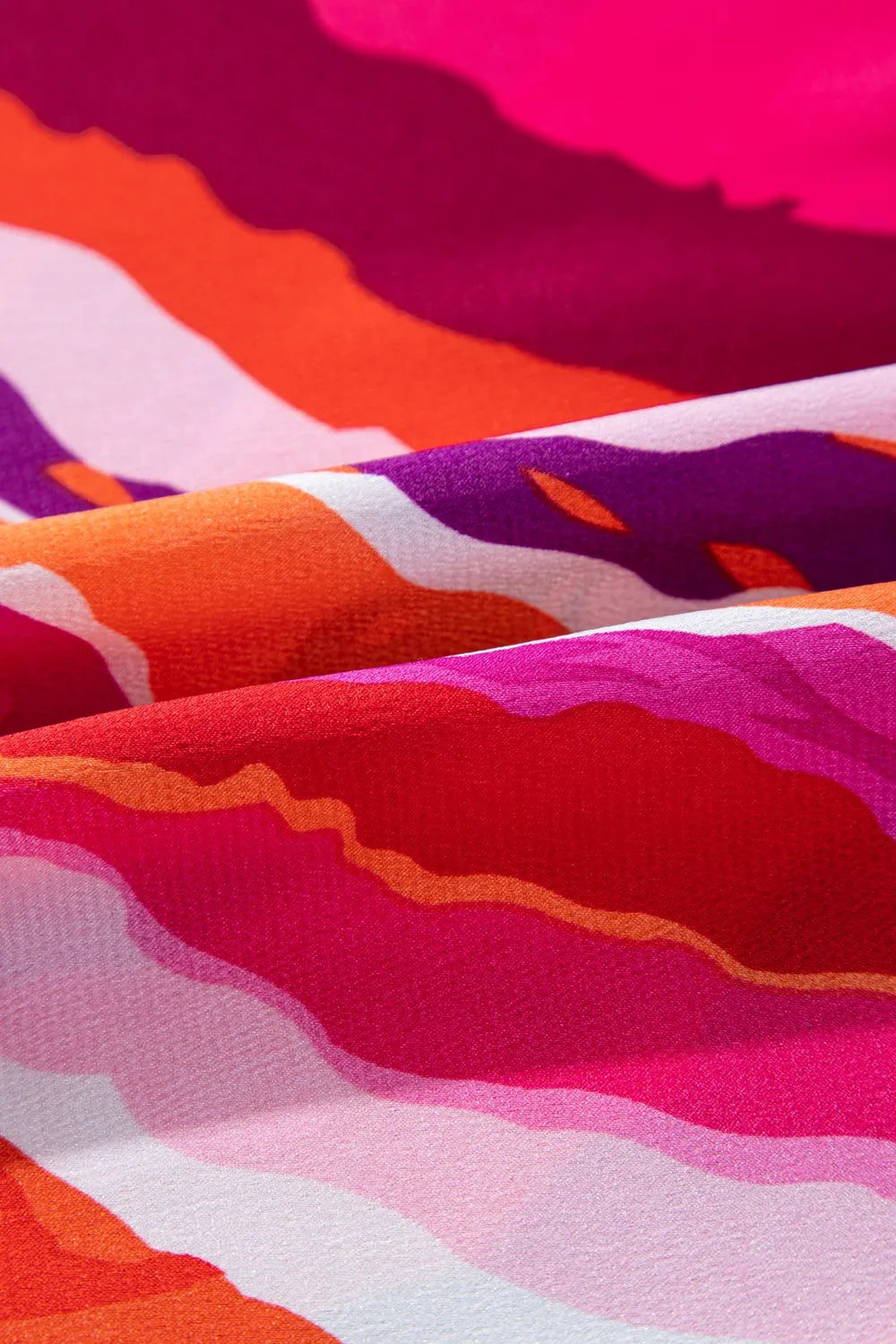 Abstract Print Shirred Yoke Ruffled Blouse