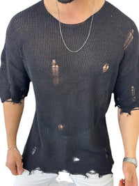 Men's Distressed Round Neck Knit Top