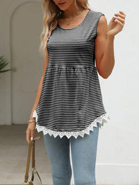 Lace Trim Sleeveless Babydoll Tank Top