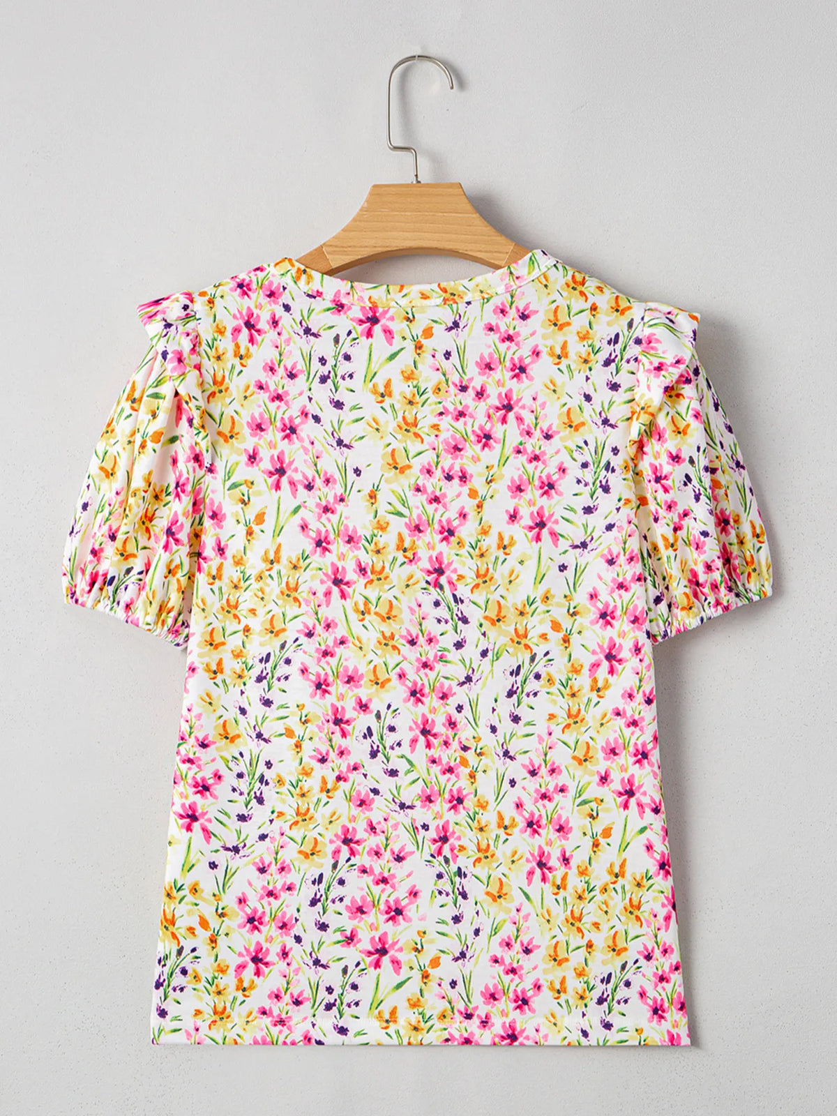 Floral Puff Sleeve Crewneck Blouse