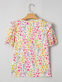 Floral Puff Sleeve Crewneck Blouse