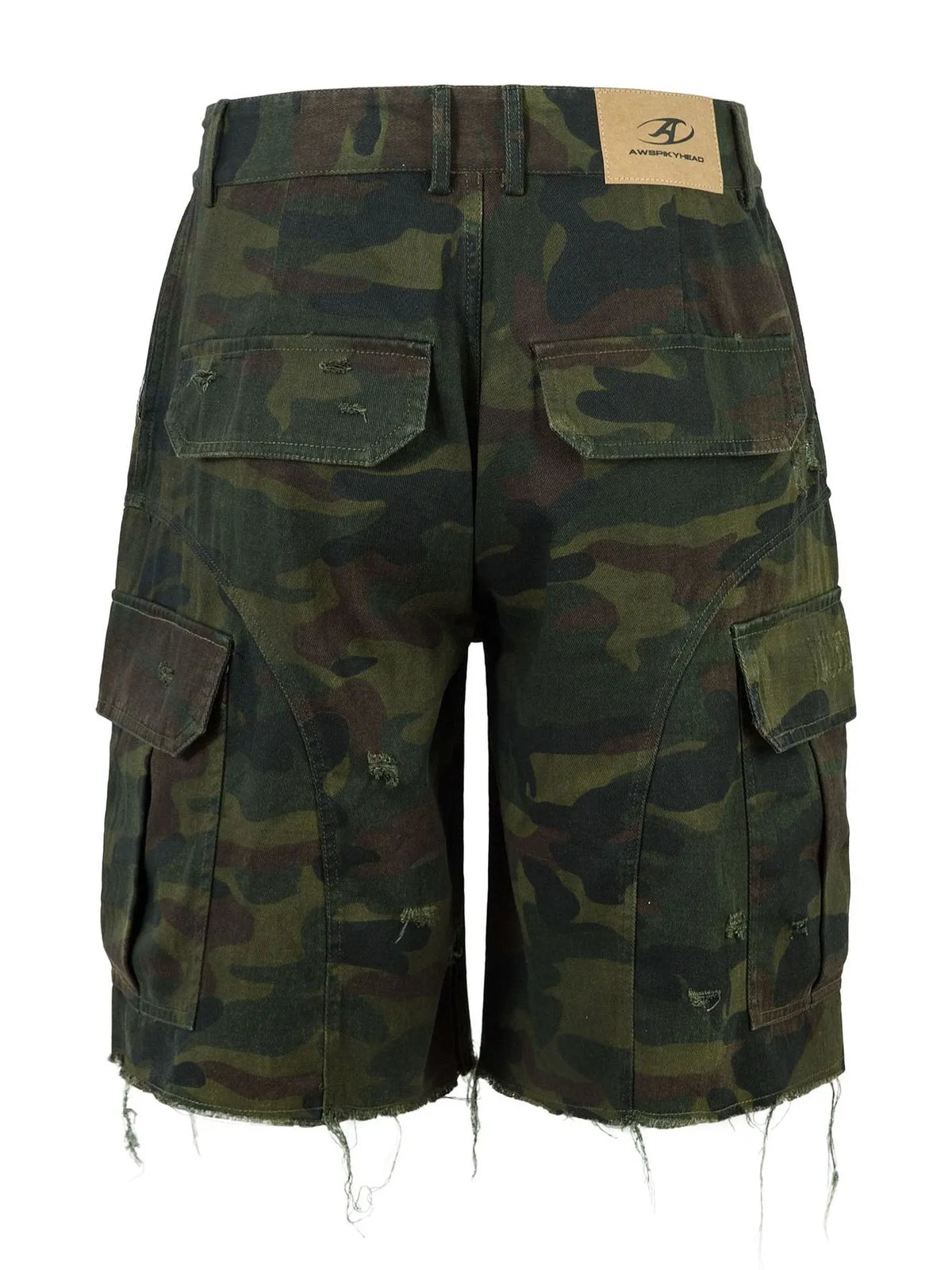 Men's Camouflage Cargo Shorts with Frayed Hem