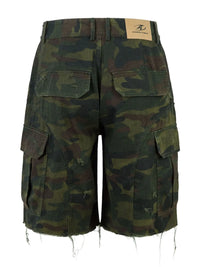 Men's Camouflage Cargo Shorts with Frayed Hem