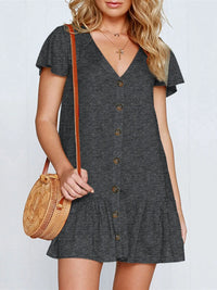 Ruffled V-Neck Mini Dress