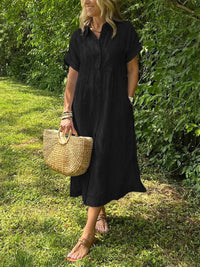 Full Size Striped Button-Front Midi Dress Plus Size