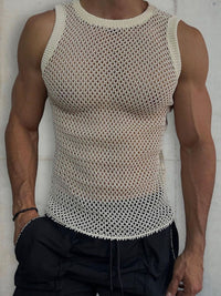 Men's Round Neck Hollow Out Sleeveless Knit Top