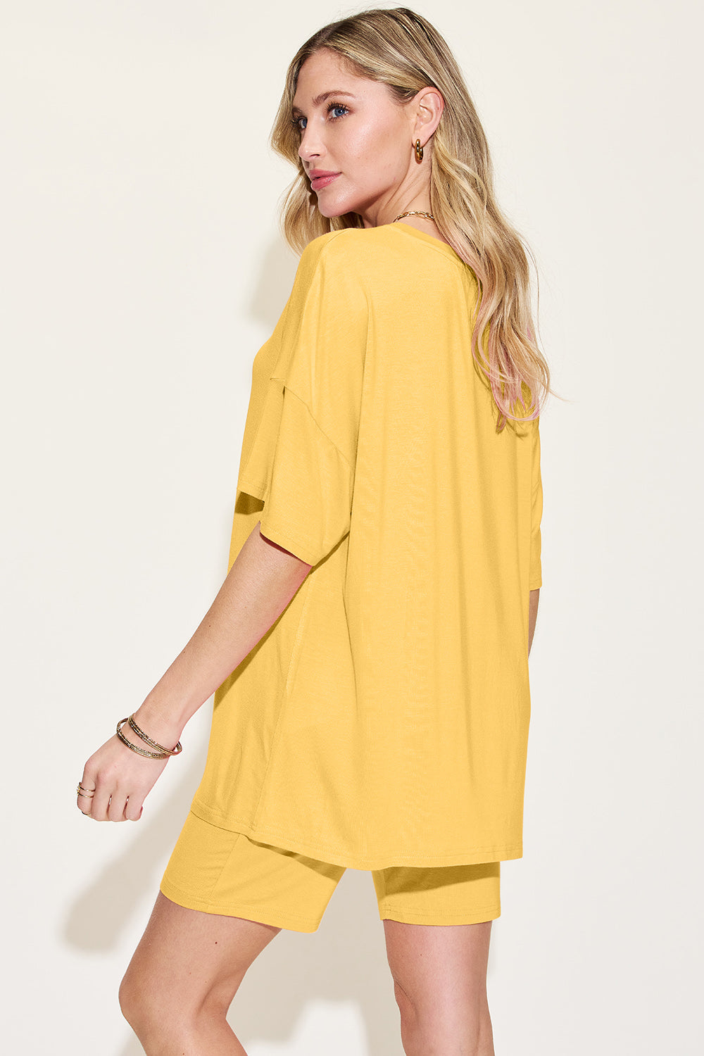 Bamboo Full Size V-Neck Drop Shoulder T-Shirt and Shorts Set